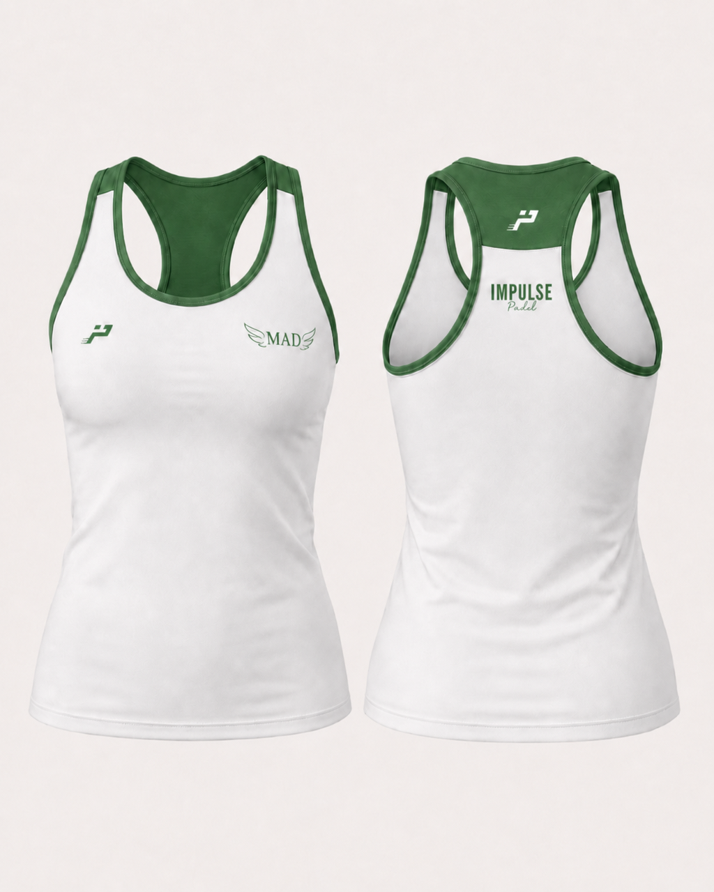 Débardeur MAD blanc et vert femme vue face et dos