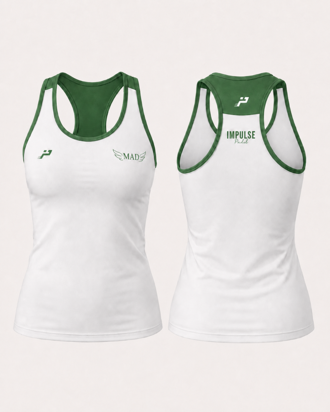 Débardeur MAD blanc et vert femme vue face et dos
