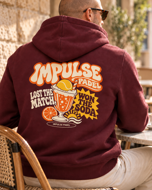 Hoodie Match & Soda prune Impulse Padel porté de dos