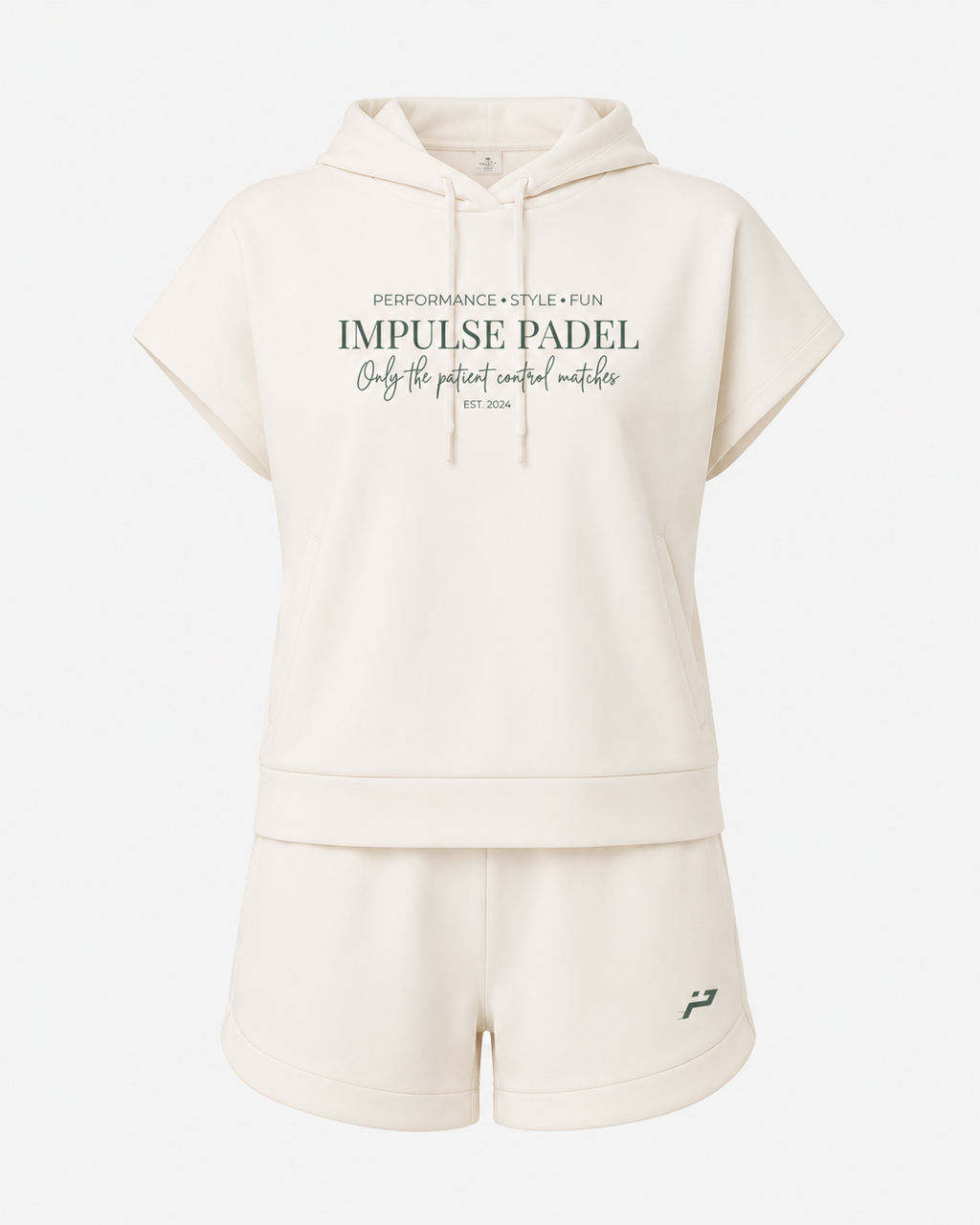 Hoodie sans manches Ivory Club Impulse Padel vue de face avec short assorti