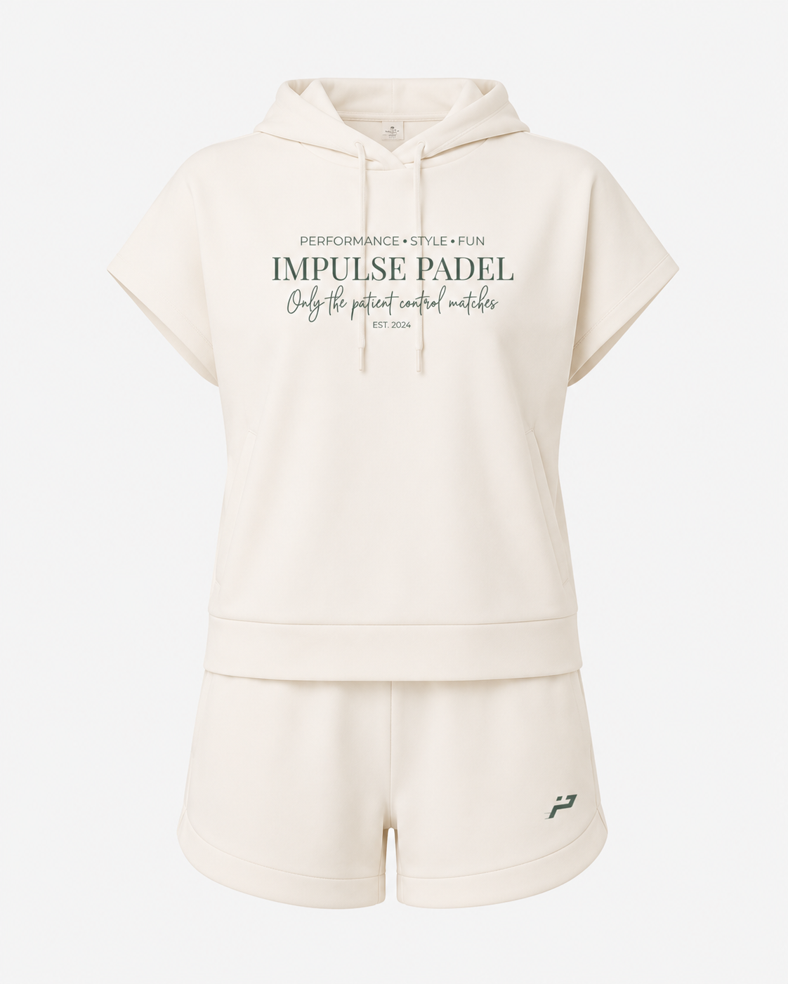 Hoodie sans manches Ivory Club Impulse Padel vue de face avec short assorti
