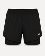 Short de padel femme noir 2-en-1 Impulse Padel avec sous-short intégré