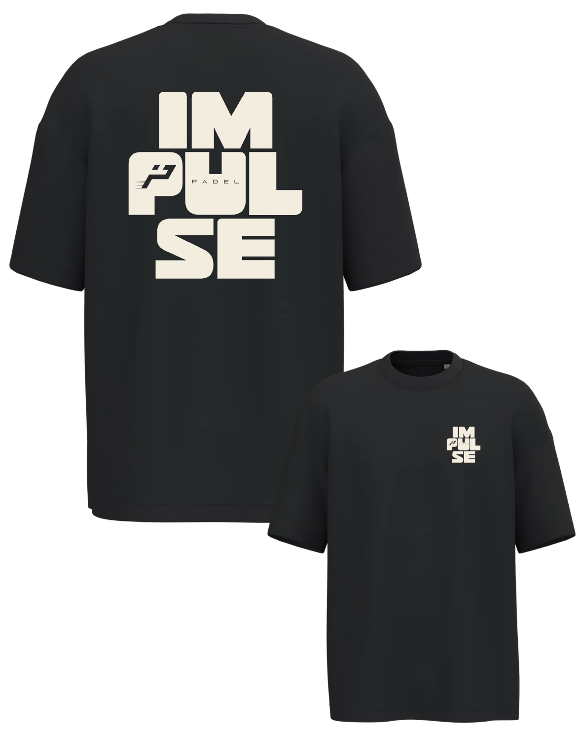 T-shirt Impulse noir, vue des marquages d’origine de face et de dos
