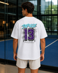 T-shirt padel homme oversize blanc IMPULSE 13 porté de dos