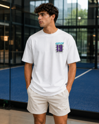 T-shirt padel homme oversize blanc IMPULSE 13 porté de face