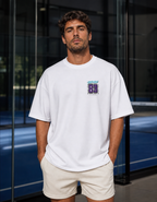 T-shirt padel homme oversize blanc IMPULSE 83 porté de face