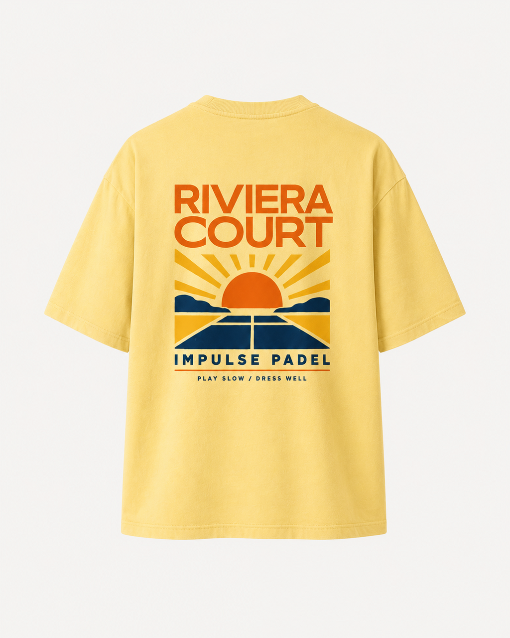 T-shirt padel homme Riviera Court jaune pâle avec grand visuel dos