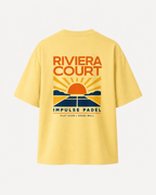 T-shirt padel homme Riviera Court jaune pâle avec grand visuel dos