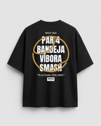 T-shirt Play Hard Feel Free noir et or Impulse Padel vue de dos avec grand design