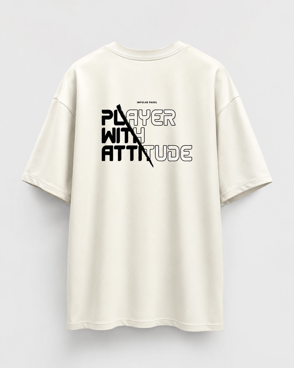 T-shirt Player With Attitude ivoire Impulse Padel vue de dos avec grand design