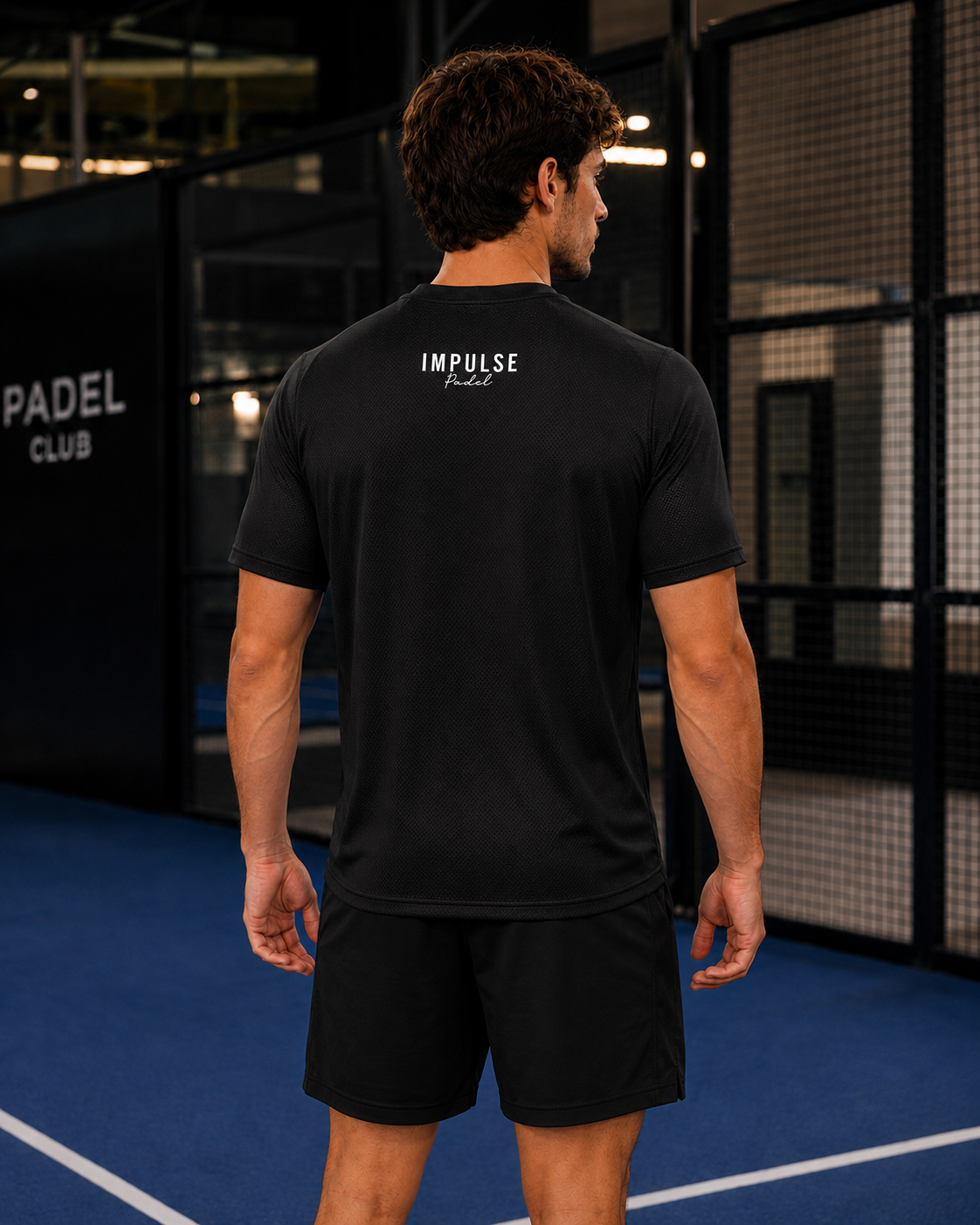 T-shirt technique padel homme noir vue de dos avec manches raglan