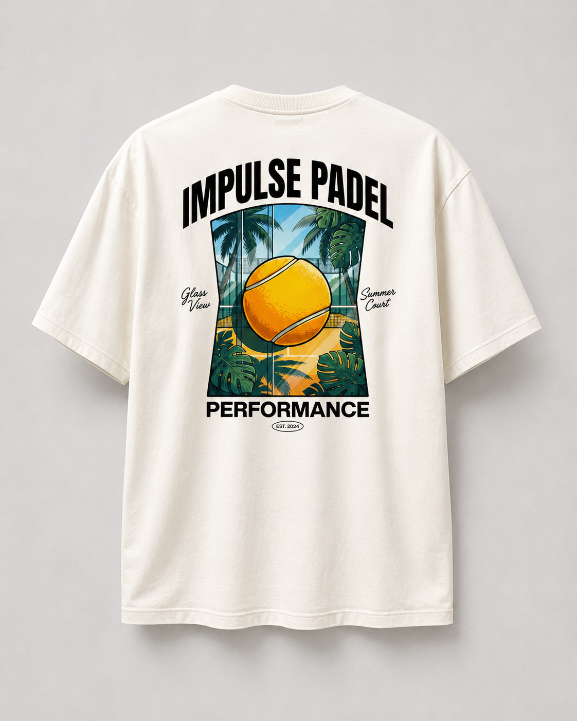 T-shirt Tropical Court ivoire Impulse Padel vue de dos avec grand visuel