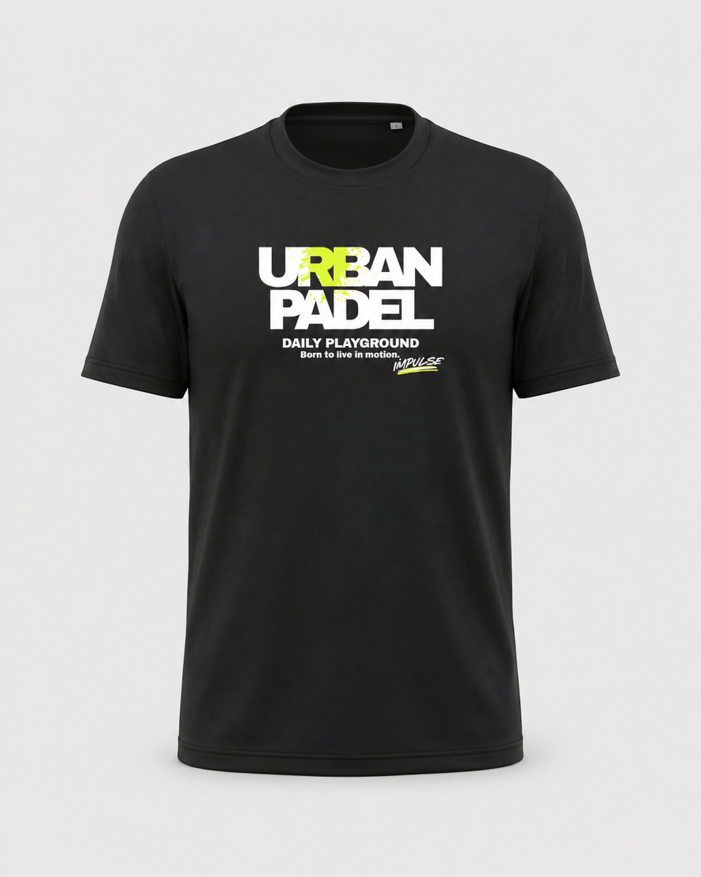 T-shirt Urban Padel noir Impulse Padel vue de face avec design frontal