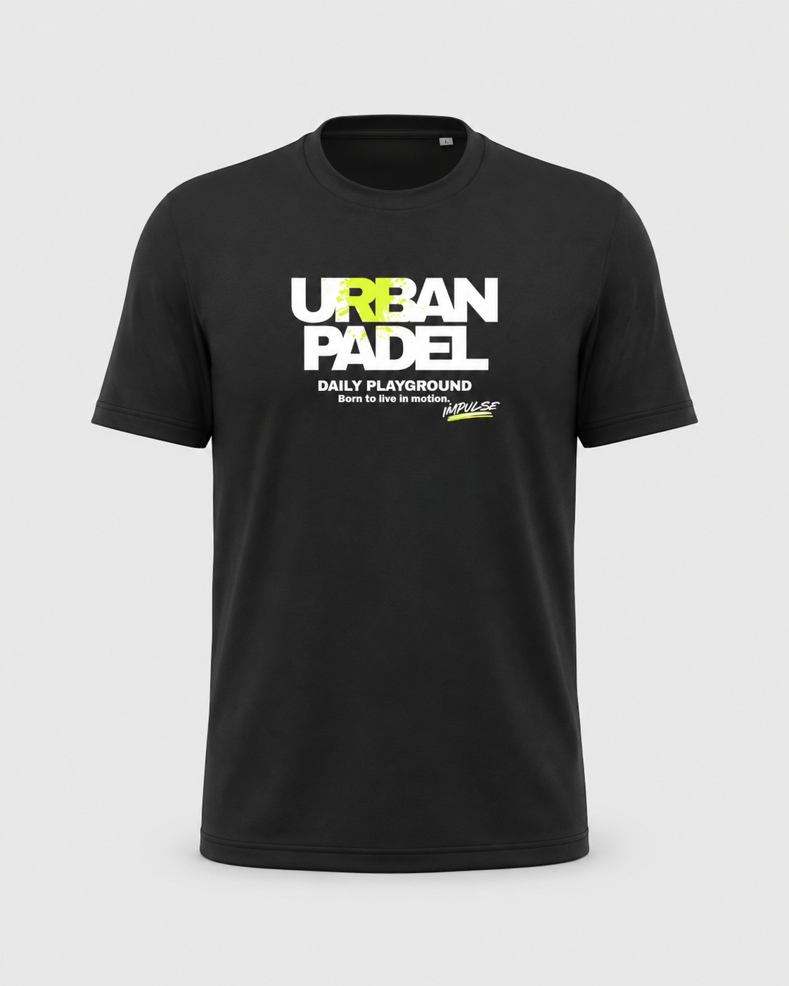 T-shirt Urban Padel noir Impulse Padel vue de face avec design frontal
