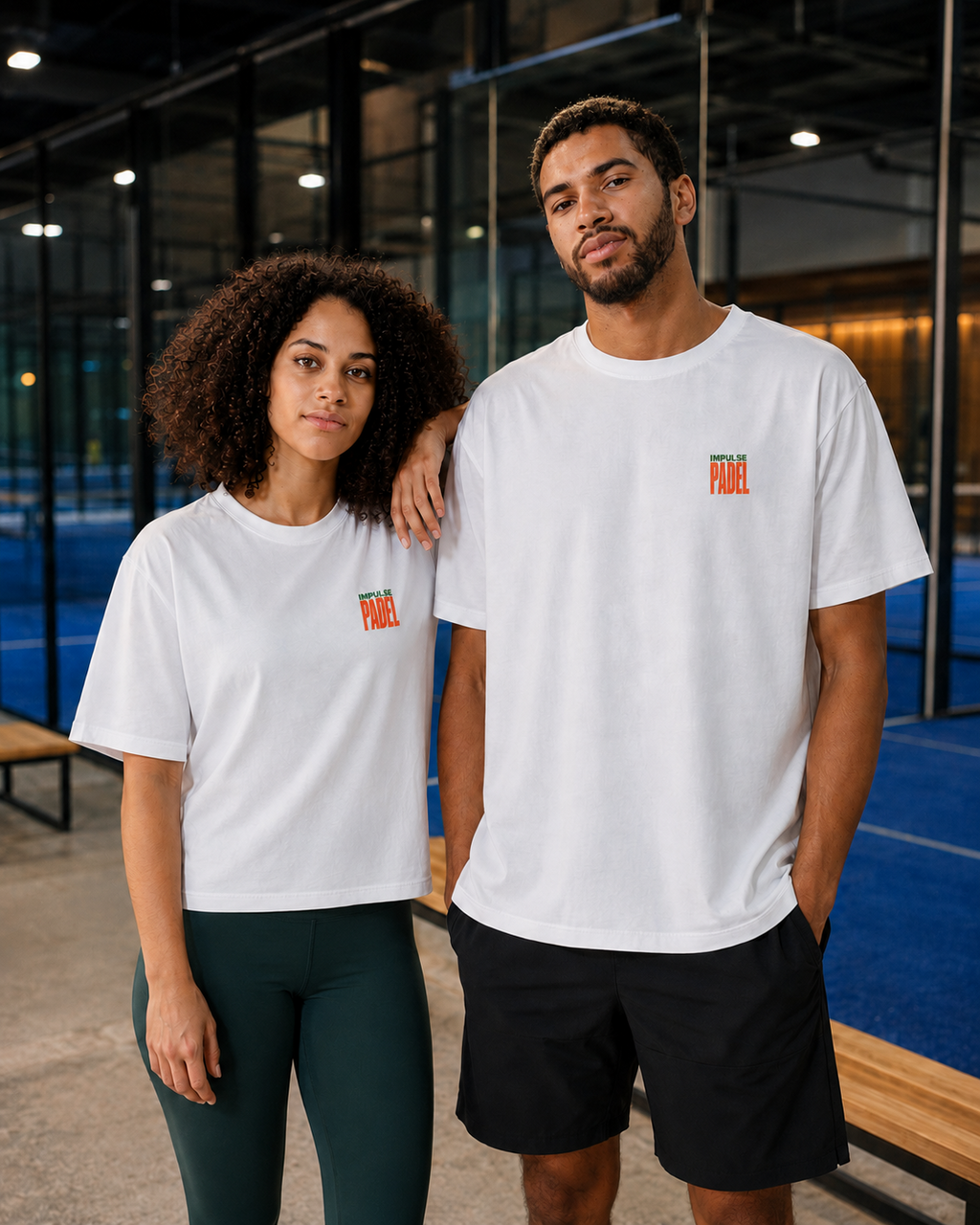 T-shirt Vibora and Sunshine homme et femme porté de face au club de padel