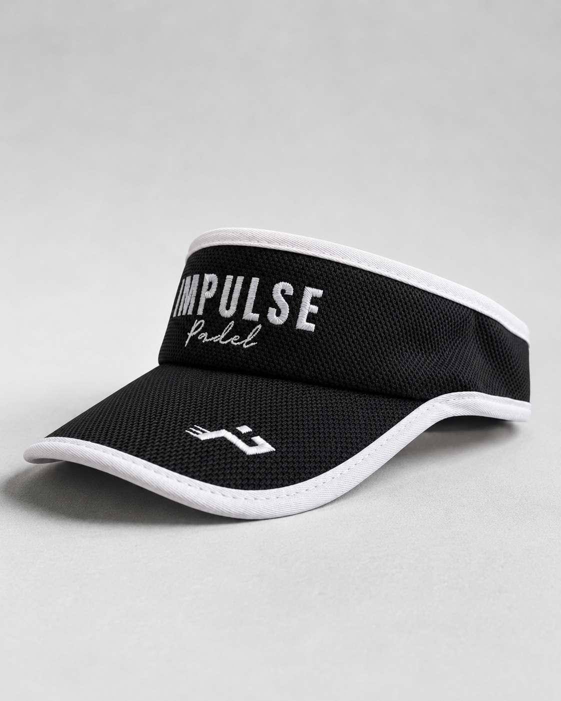 Visière Sunflow noire et blanche Impulse Padel vue trois quarts